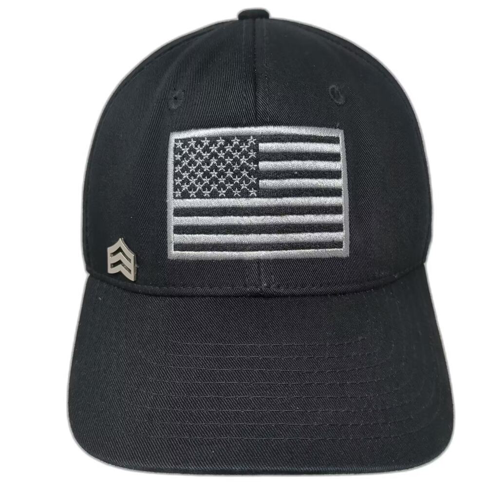 RAPDOM Baseball Cap Black Gray OS Cotton American Flag Embroidered Rank Pin Hat